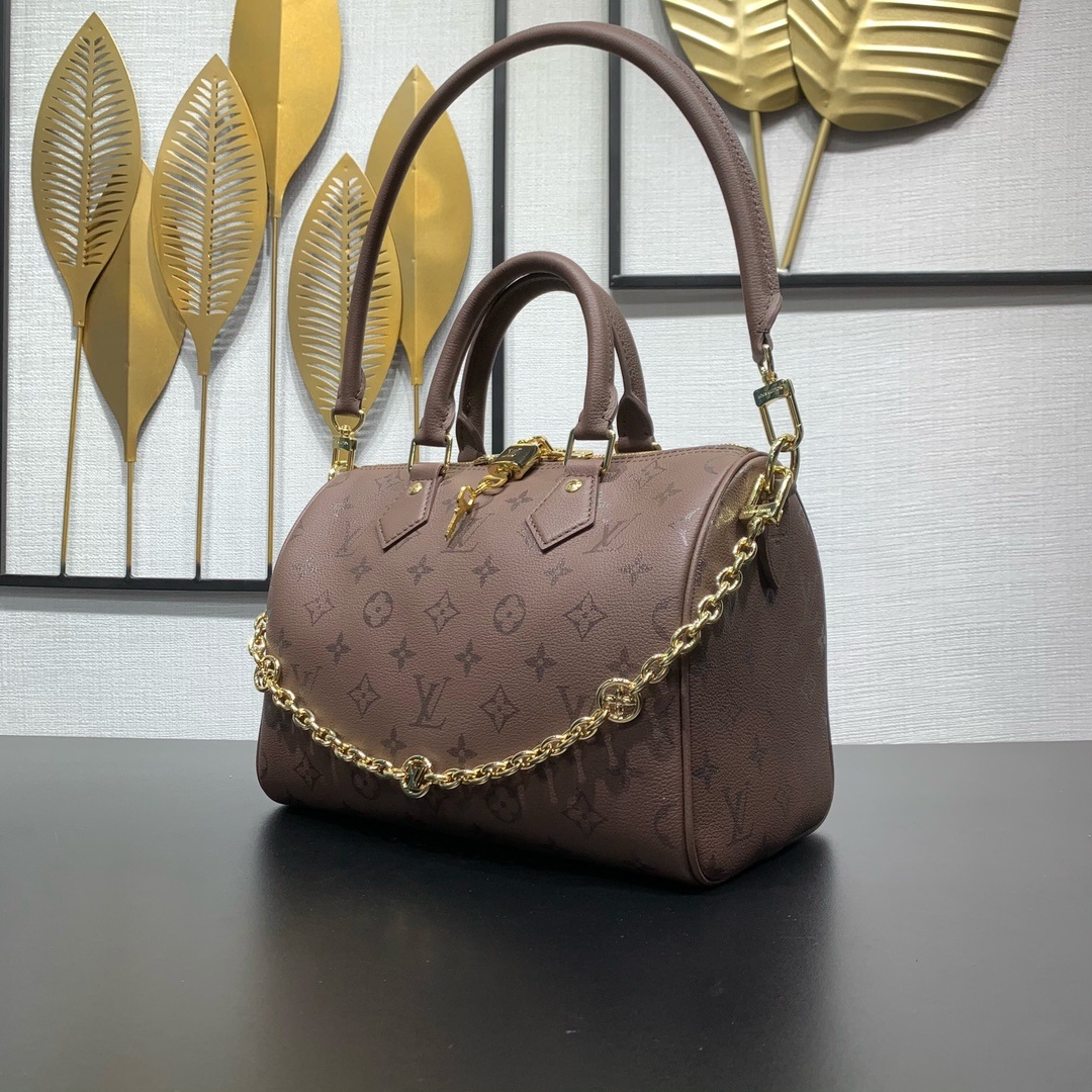 Louis Vuitton Speedy Bandoulière in Monogram Eclipse Grained Calfskin with Zipper Closure for Handhe