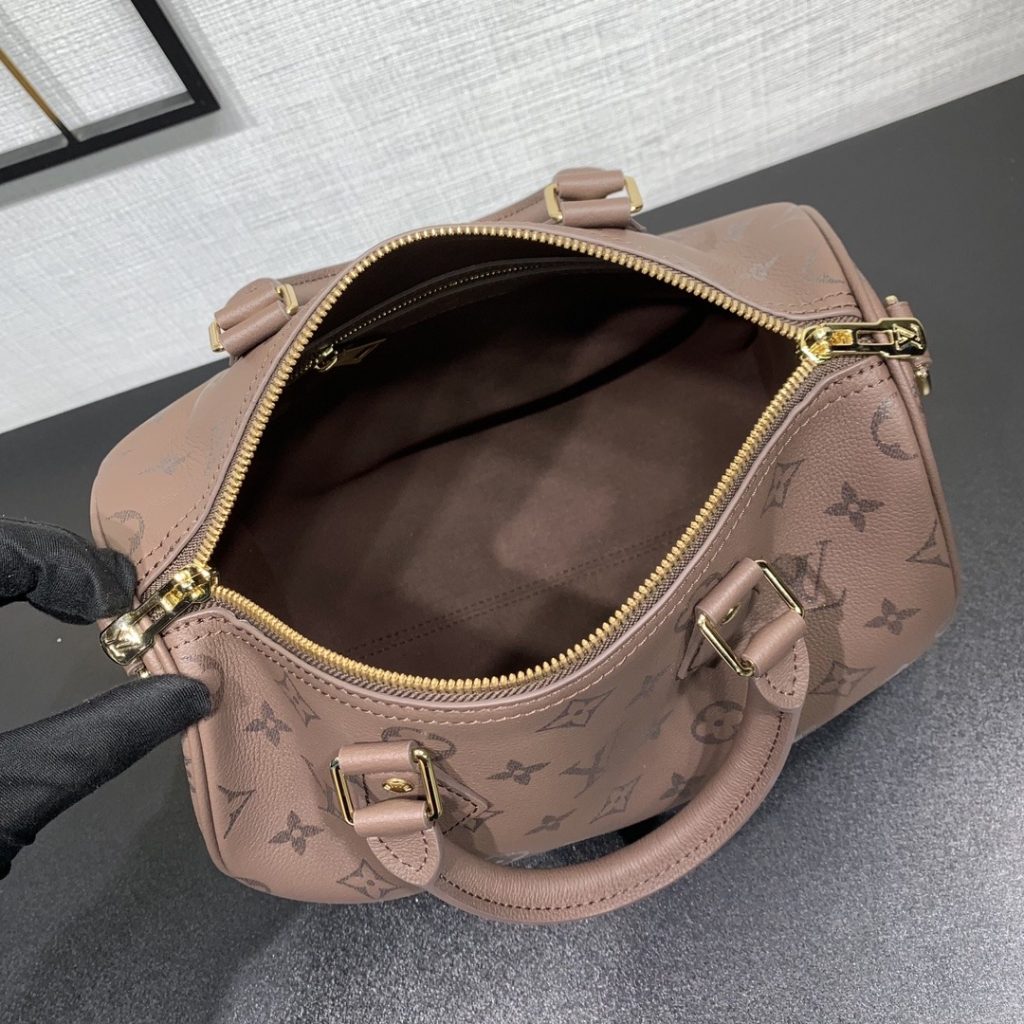Louis Vuitton Speedy Bandoulière in Monogram Eclipse Grained Calfskin with Zipper Closure for Handhe