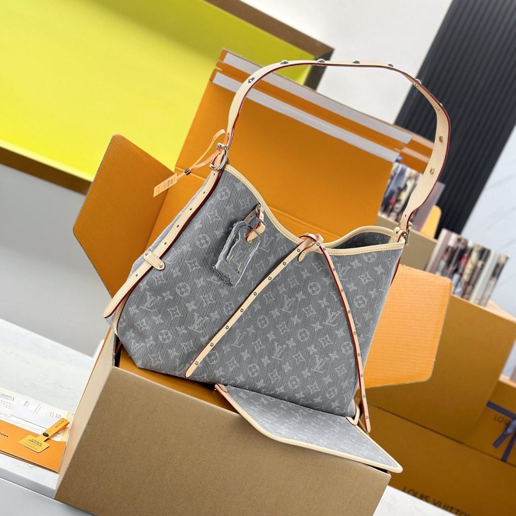 Louis Vuitton Carryall in Monogram Eclipse Canvas / Grey Denim with Zipper Closure for Shoulder Hobo