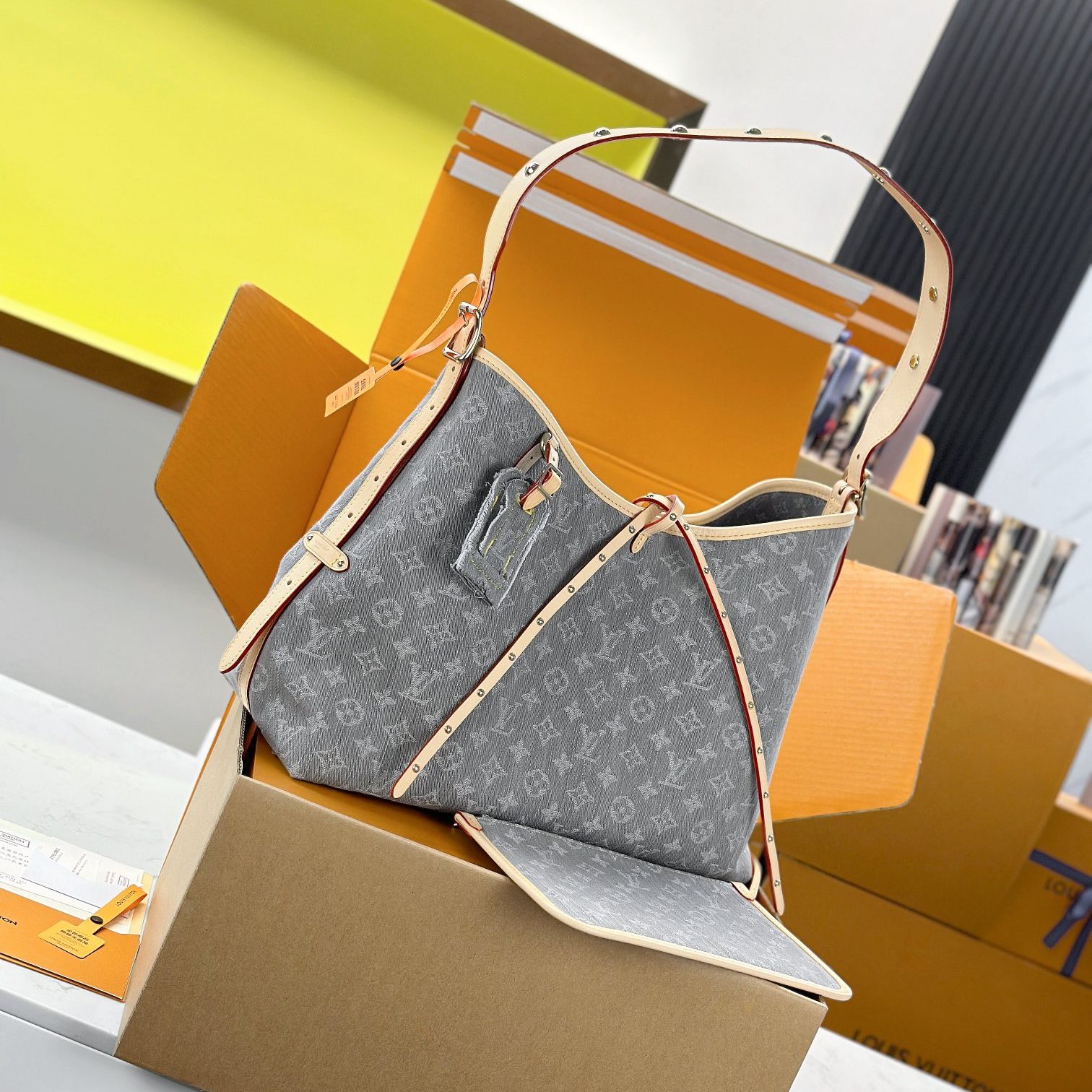 Louis Vuitton Carryall in Monogram Eclipse Canvas / Grey Denim with Zipper Closure for Shoulder Hobo