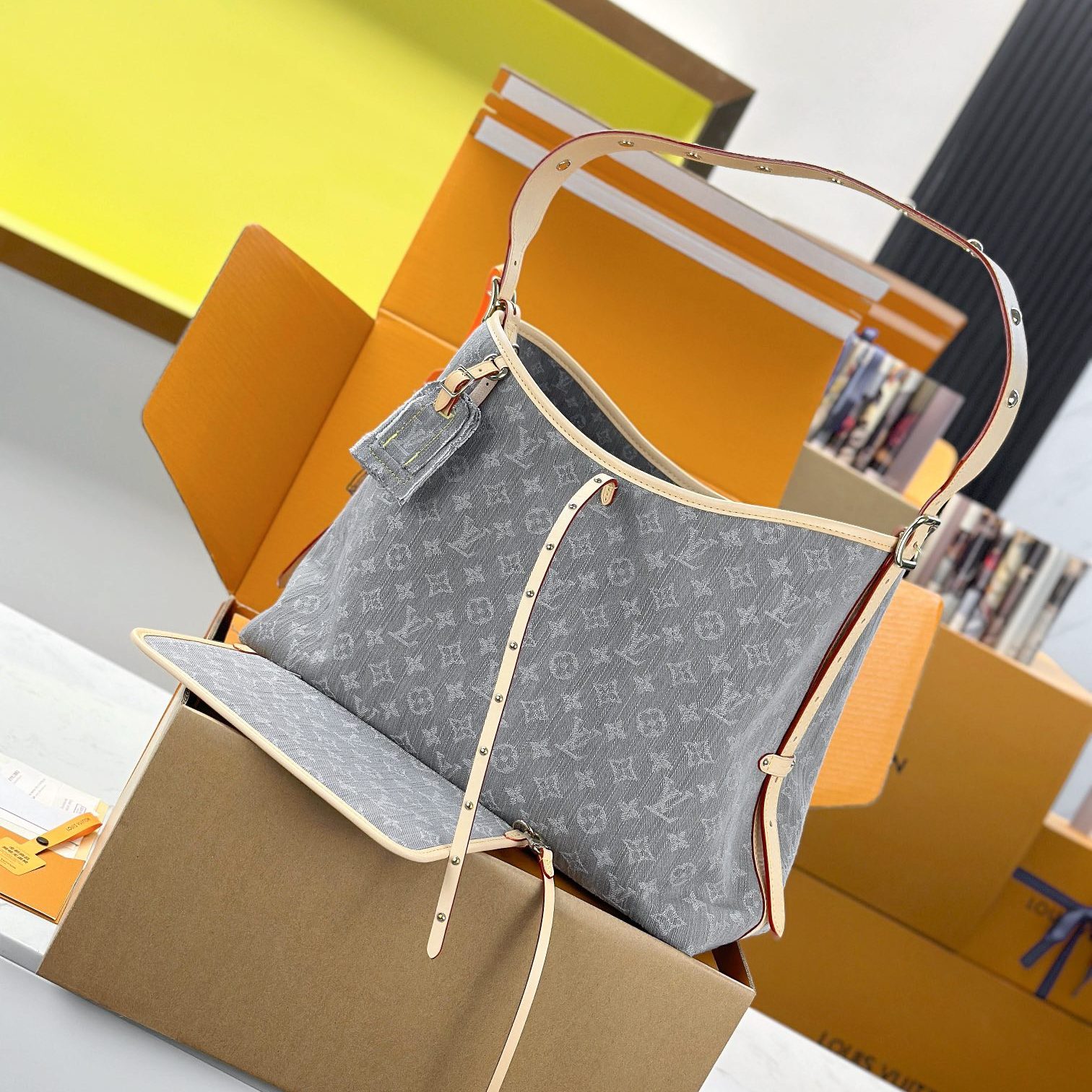 Louis Vuitton Carryall in Monogram Eclipse Canvas / Grey Denim with Zipper Closure for Shoulder Hobo