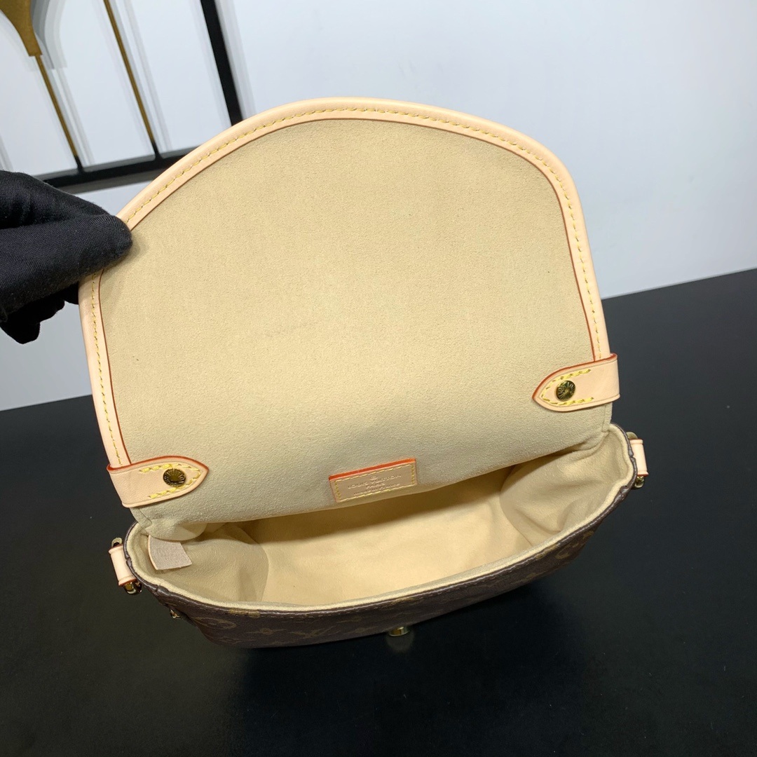 Louis Vuitton Saumur in Monogram Canvas and Natural Leather with Flap Closure for Handheld Carry