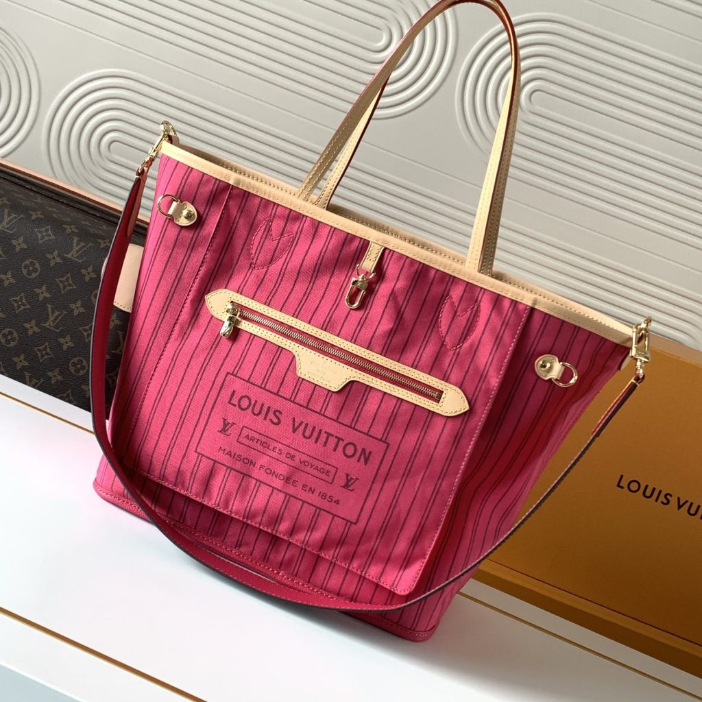 Louis Vuitton Neverfull MM in Monogram Canvas with Multicolor Leather Trim and Open Top
