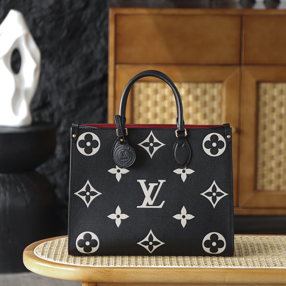 Louis Vuitton OnTheGo MM in Black Monogram Giant Taurillon Leather with Open Top for Handheld Carry