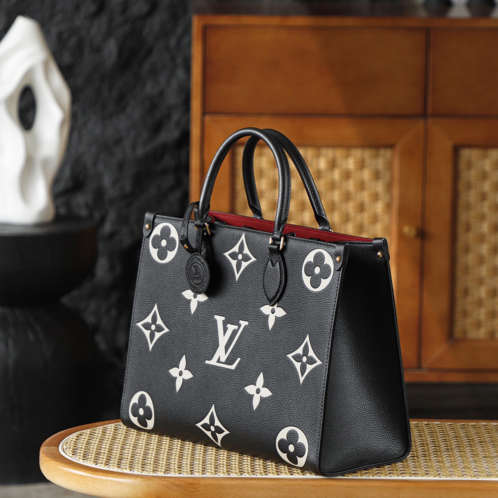 Louis Vuitton OnTheGo MM in Black Monogram Giant Taurillon Leather with Open Top for Handheld Carry