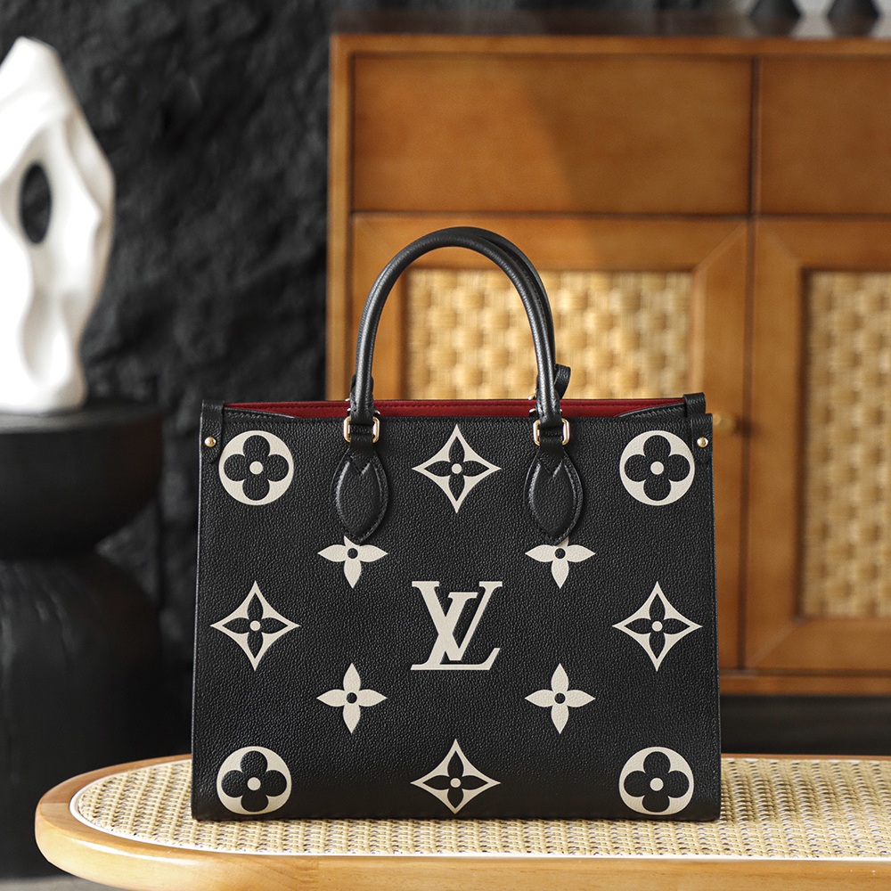 Louis Vuitton OnTheGo MM in Black Monogram Giant Taurillon Leather with Open Top for Handheld Carry