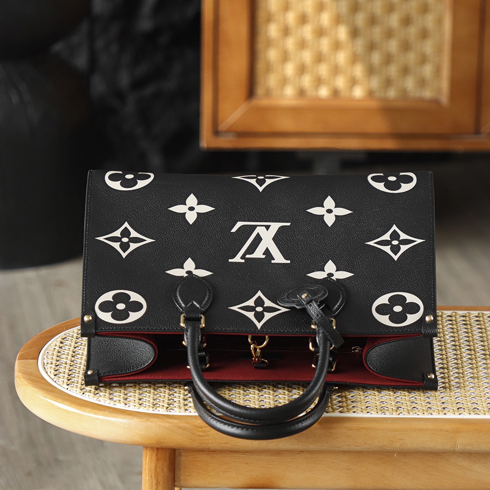 Louis Vuitton OnTheGo MM in Black Monogram Giant Taurillon Leather with Open Top for Handheld Carry