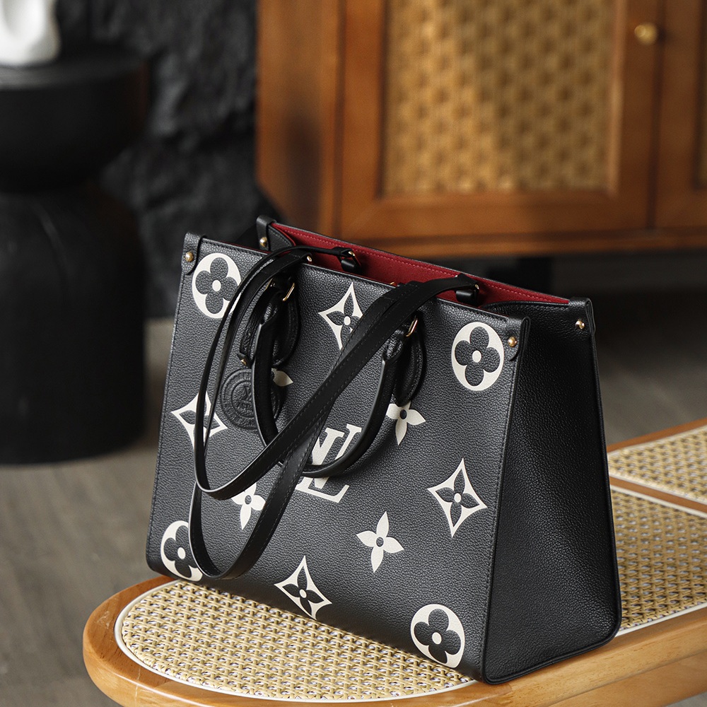 Louis Vuitton OnTheGo MM in Black Monogram Giant Taurillon Leather with Open Top for Handheld Carry