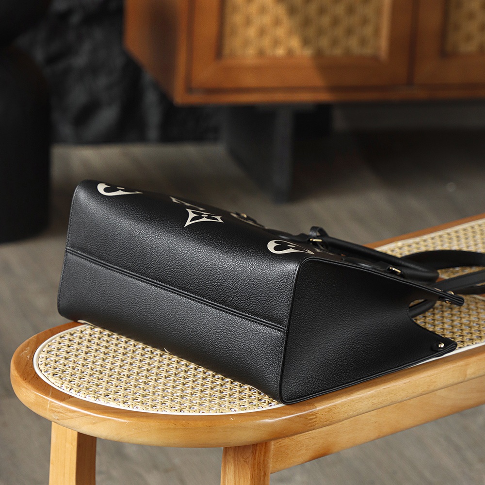 Louis Vuitton OnTheGo MM in Black Monogram Giant Taurillon Leather with Open Top for Handheld Carry