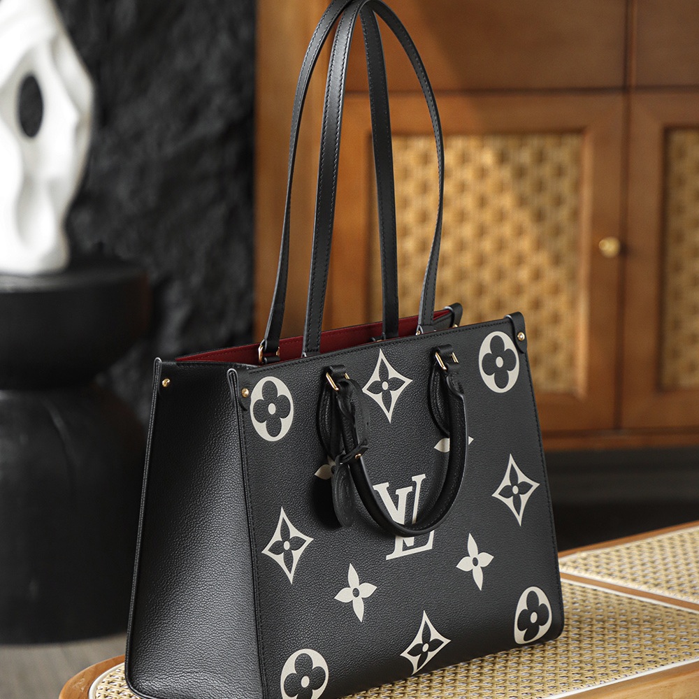 Louis Vuitton OnTheGo MM in Black Monogram Giant Taurillon Leather with Open Top for Handheld Carry