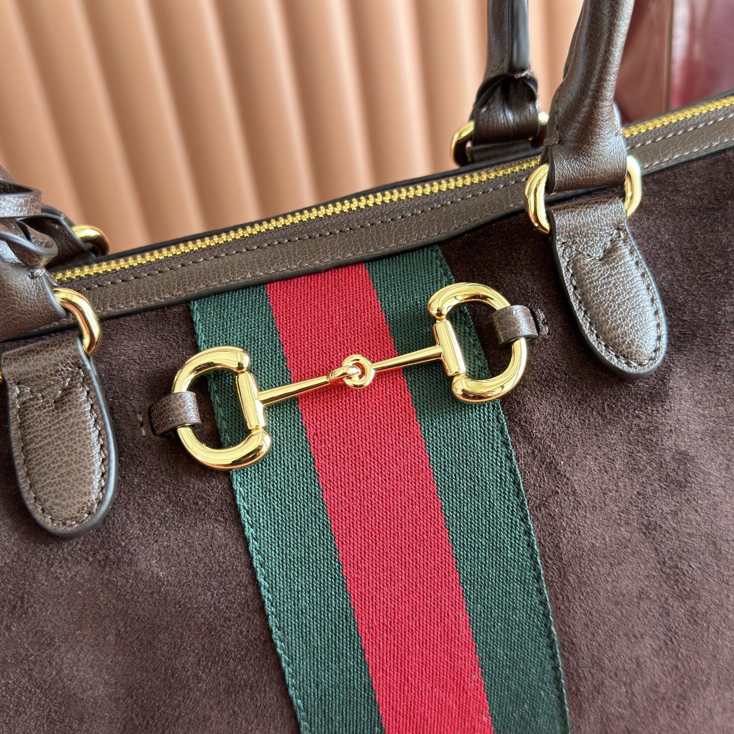Gucci Horsebit 1955 Medium in Suede with Leather Trim and Zipper for Hand Shoulder Carry