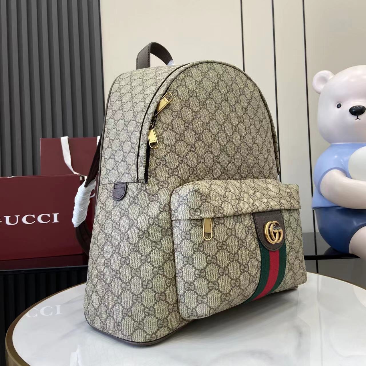 Gucci Ophidia 834466 in GG Supreme Canvas with Zipper and Backpack for Hand Shoulder Carry