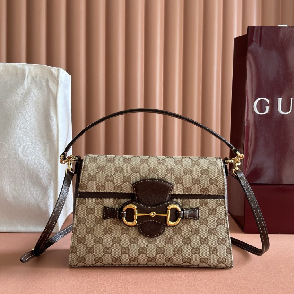 Gucci Spring Street A006N6 in GG Supreme Canvas with Dark Brown Leather Trim for Hand Shoulder Carry
