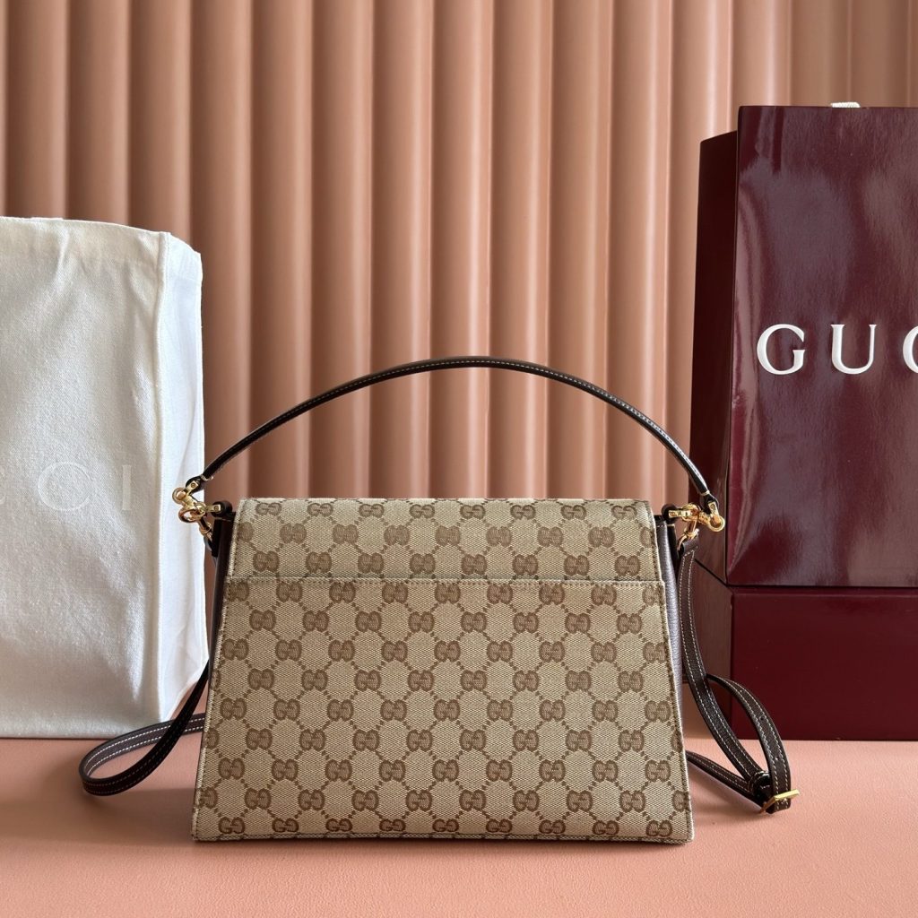 Gucci Spring Street A006N6 in GG Supreme Canvas with Dark Brown Leather Trim for Hand Shoulder Carry