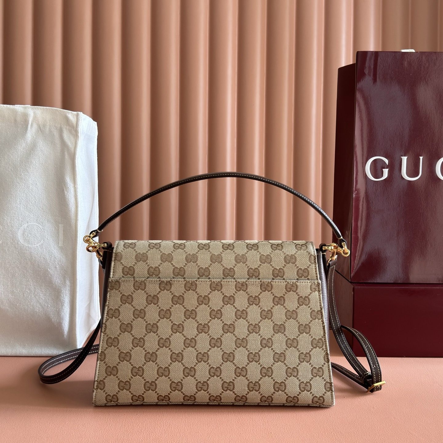 Gucci Spring Street A006N6 in GG Supreme Canvas with Dark Brown Leather Trim for Hand Shoulder Carry