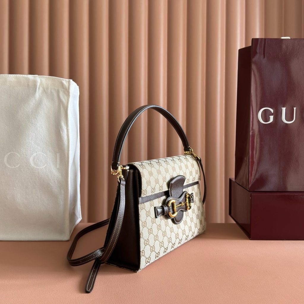 Gucci Spring Street A006N6 in GG Supreme Canvas with Dark Brown Leather Trim for Hand Shoulder Carry