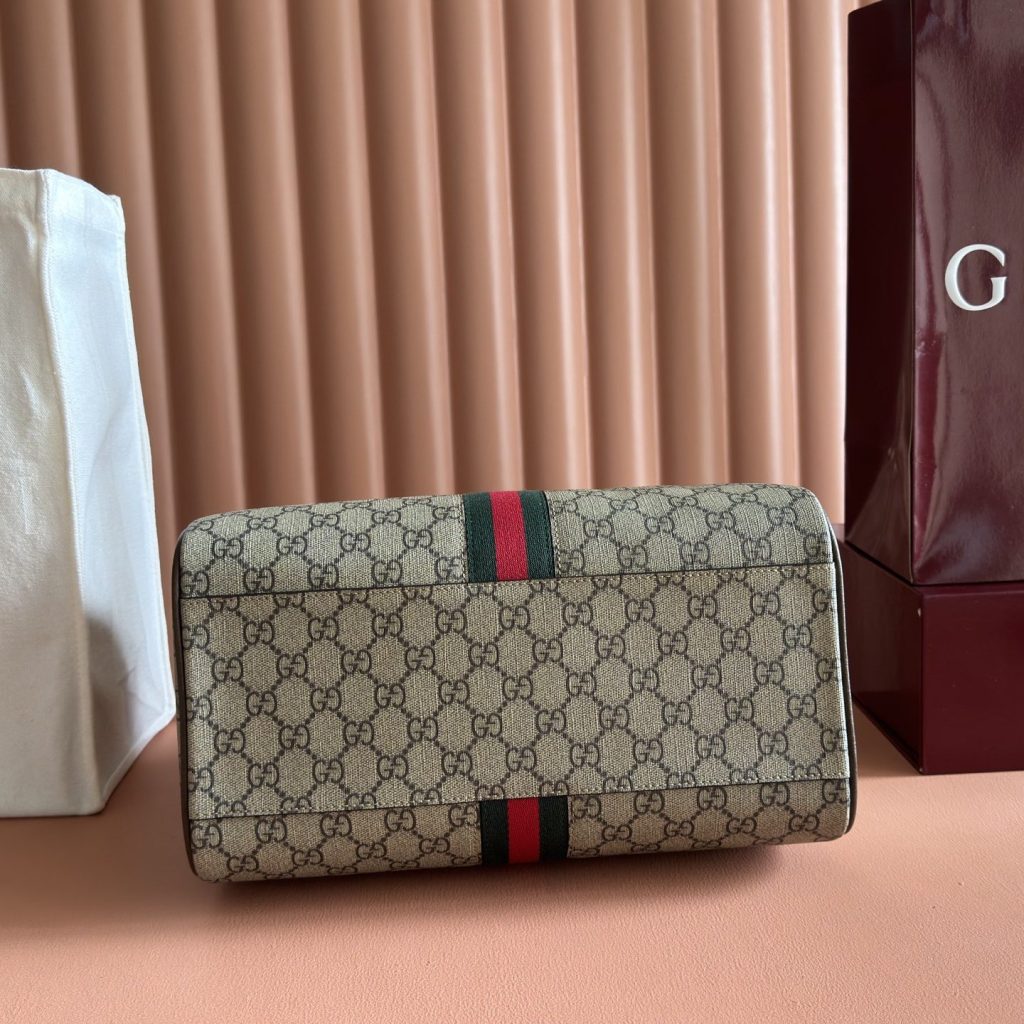 Gucci Ophidia GG Bag in GG Supreme Canvas with Brown Leather Trim for Handheld and Shoulder Carry