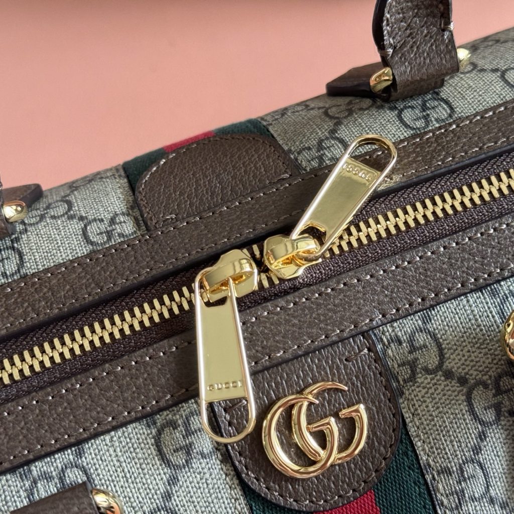 Gucci Ophidia GG Bag in GG Supreme Canvas with Brown Leather Trim for Handheld and Shoulder Carry