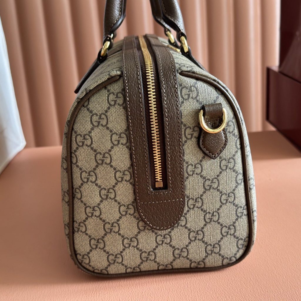Gucci Ophidia GG Bag in GG Supreme Canvas with Brown Leather Trim for Handheld and Shoulder Carry