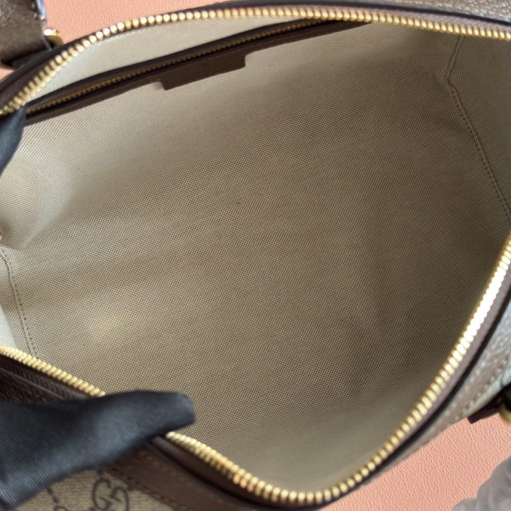 Gucci Ophidia GG Bag in GG Supreme Canvas with Brown Leather Trim for Handheld and Shoulder Carry