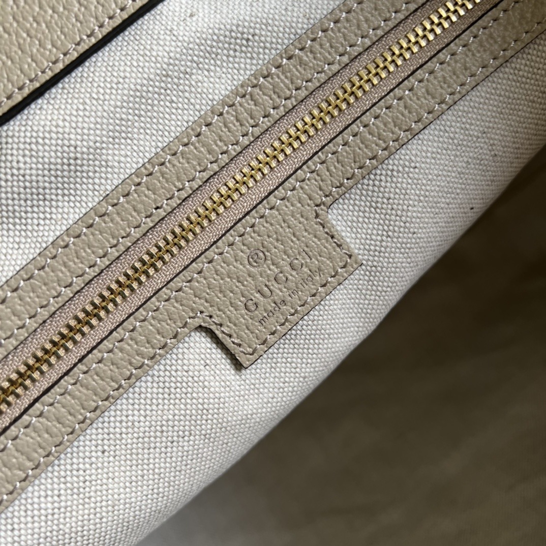 Gucci Ophidia 631685 in Canvas with GG Supreme Pattern and Beige Leather Trim and Open Top