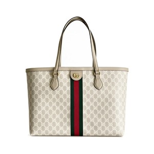Gucci Ophidia 631685 in Canvas with GG Supreme Pattern and Beige Leather Trim and Open Top