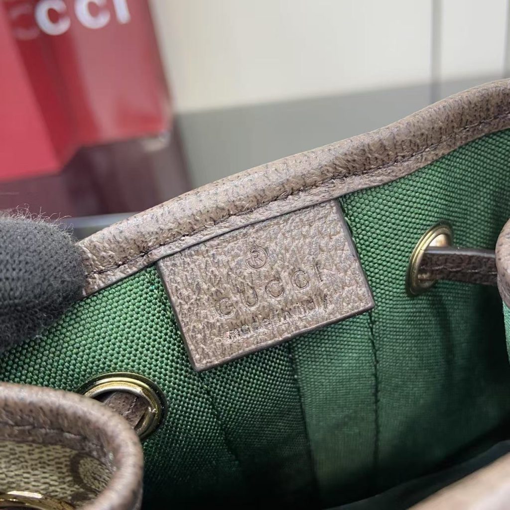 Gucci Bucket 498156 in Beige GG Supreme Canvas with Leather Trim and Drawstring Designer Bag