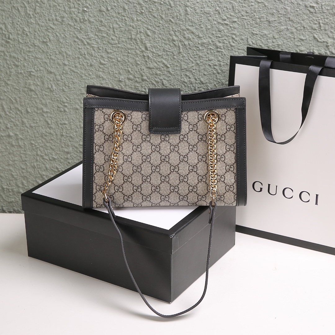 Gucci Ophidia Mini Bucket Bag in GG Supreme Canvas with Black Leather Trim and Drawstring