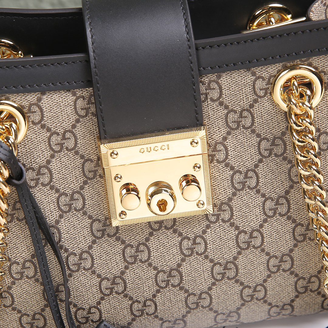 Gucci Ophidia Mini Bucket Bag in GG Supreme Canvas with Black Leather Trim and Drawstring