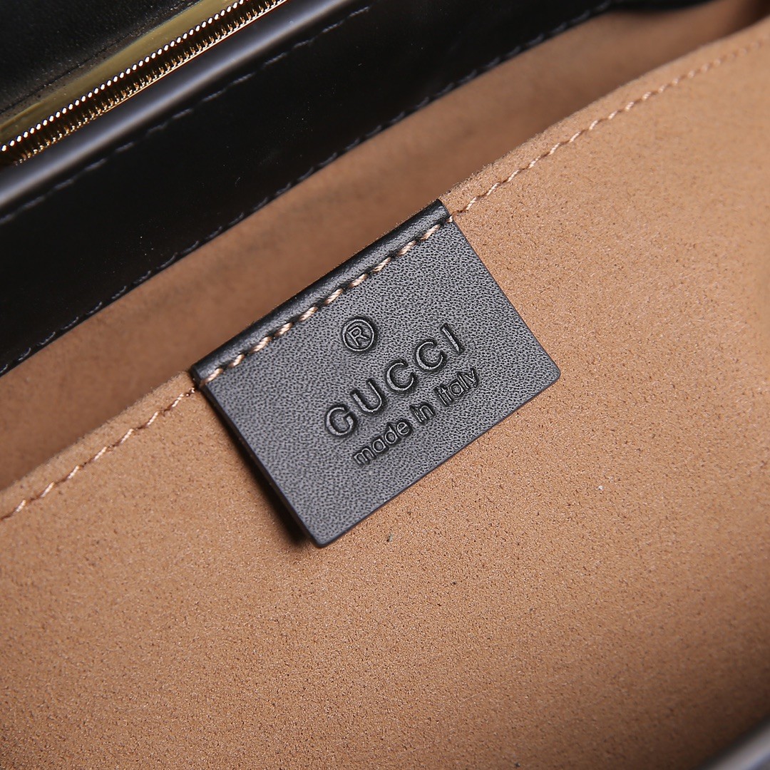 Gucci Ophidia Mini Bucket Bag in GG Supreme Canvas with Black Leather Trim and Drawstring