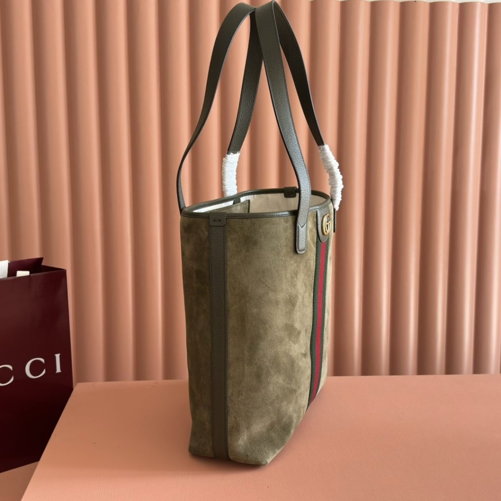 Gucci Ophidia Mini Shoulder Bag in Soft Suede with Open Top Closure for Handheld and Crossbody Carry