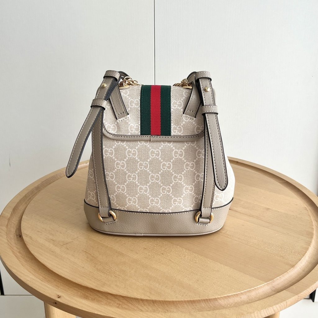 Gucci Ophidia in GG Supreme Canvas with Leather Trim and Drawstring and Magnetic Snap Flap