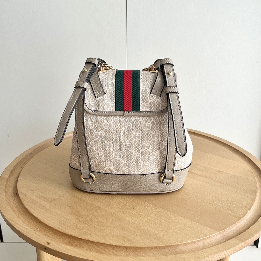 Gucci Ophidia in GG Supreme Canvas with Leather Trim and Drawstring and Magnetic Snap Flap