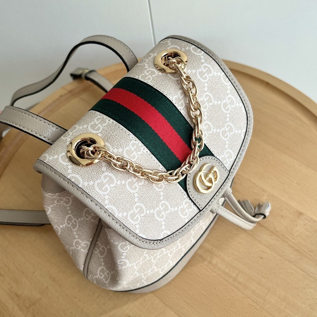Gucci Ophidia in GG Supreme Canvas with Leather Trim and Drawstring and Magnetic Snap Flap