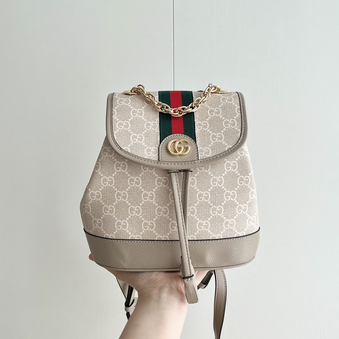 Gucci Ophidia in GG Supreme Canvas with Leather Trim and Drawstring and Magnetic Snap Flap