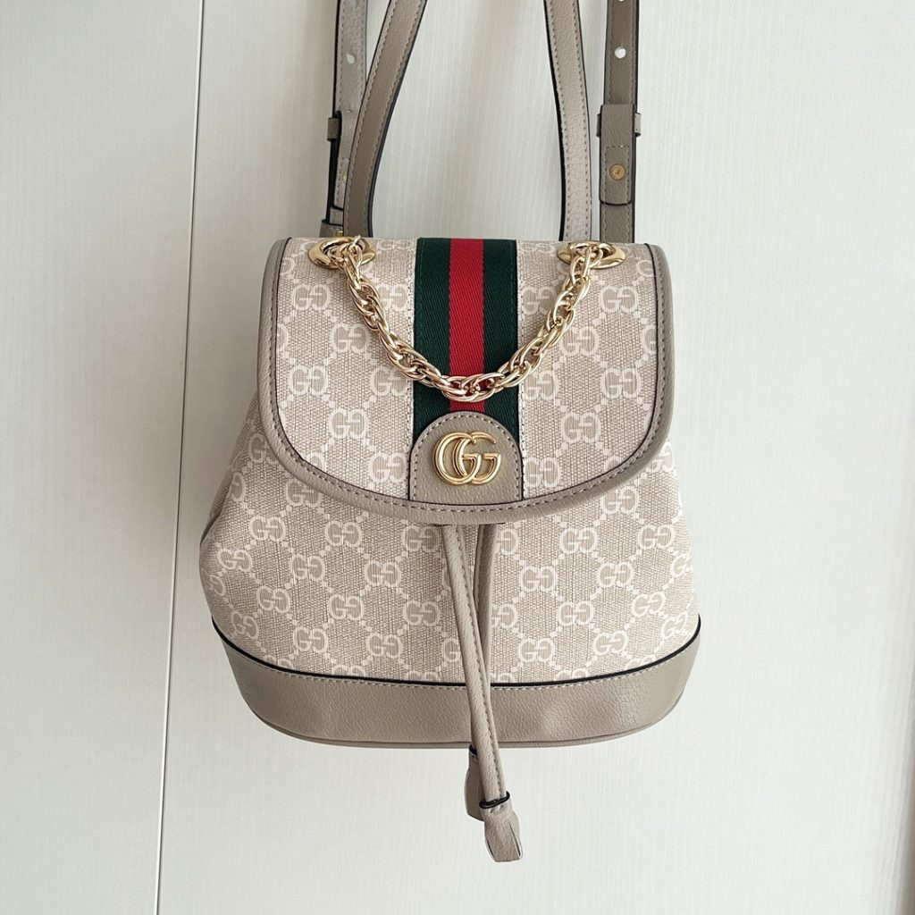 Gucci Ophidia in GG Supreme Canvas with Leather Trim and Drawstring and Magnetic Snap Flap