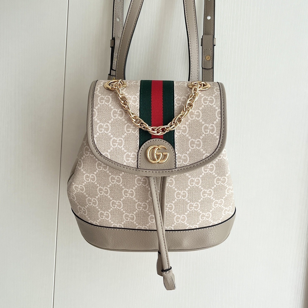 Gucci Ophidia in GG Supreme Canvas with Leather Trim and Drawstring and Magnetic Snap Flap