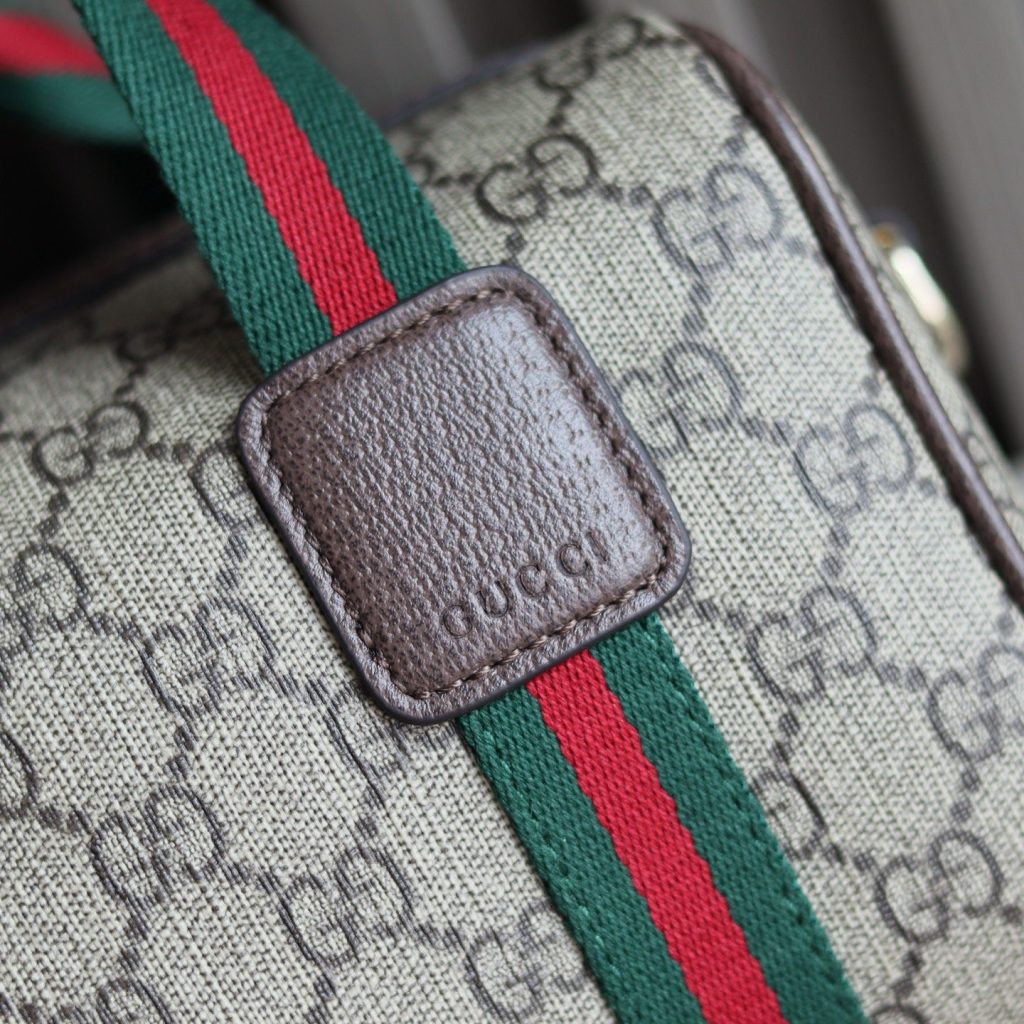 Gucci Ophidia Small in GG Supreme Canvas with Brown Leather Trim and Zipper Designer Bag