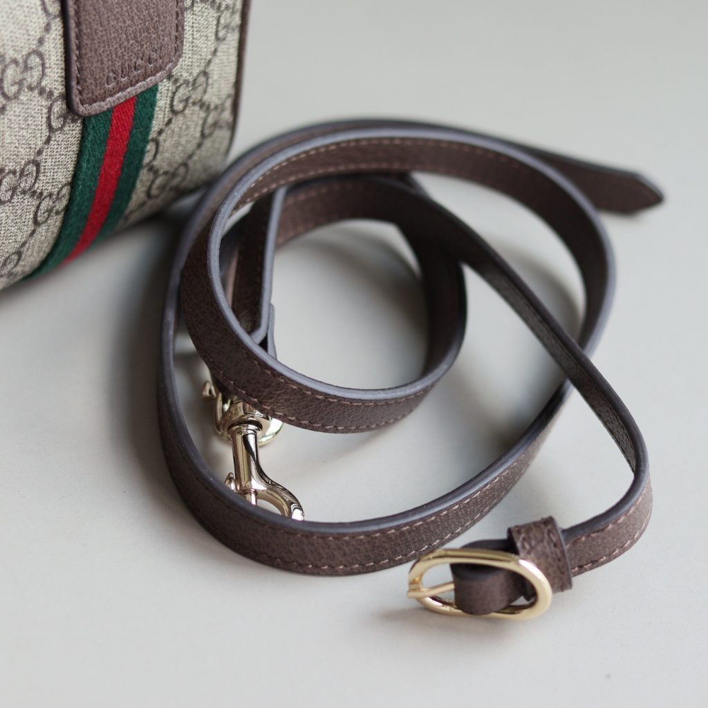Gucci Ophidia Small in GG Supreme Canvas with Brown Leather Trim and Zipper Designer Bag