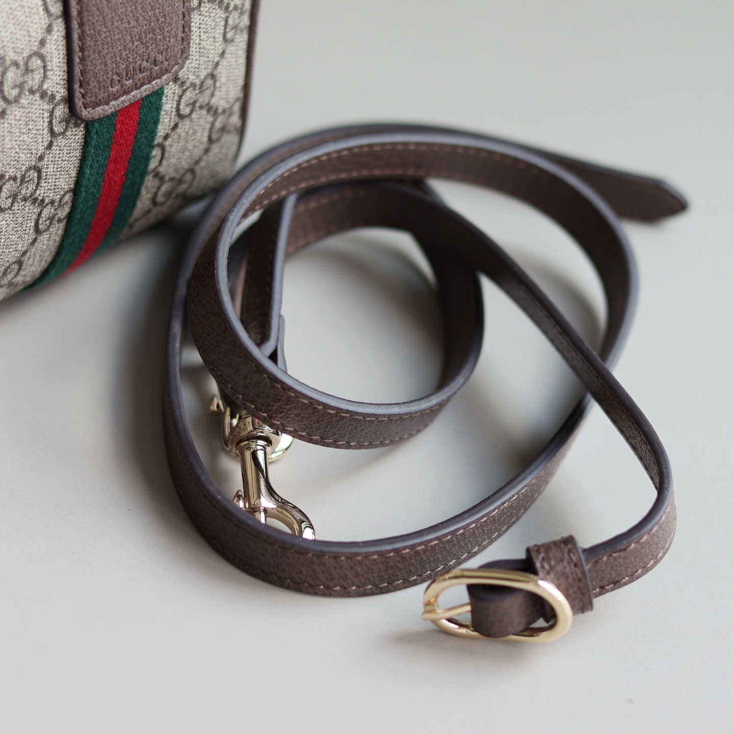 Gucci Ophidia Small in GG Supreme Canvas with Brown Leather Trim and Zipper Designer Bag