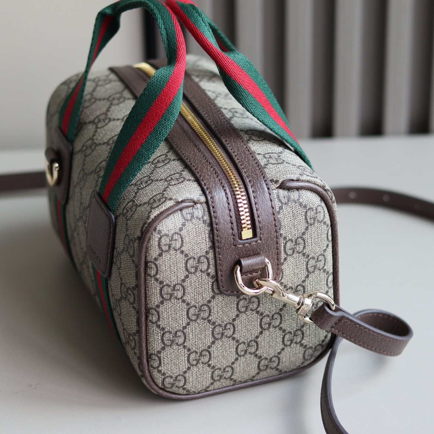 Gucci Ophidia Small in GG Supreme Canvas with Brown Leather Trim and Zipper Designer Bag