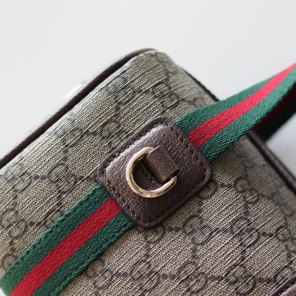 Gucci Ophidia Small in GG Supreme Canvas with Brown Leather Trim and Zipper Designer Bag