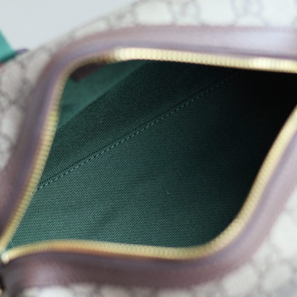 Gucci Ophidia Small in GG Supreme Canvas with Brown Leather Trim and Zipper Designer Bag