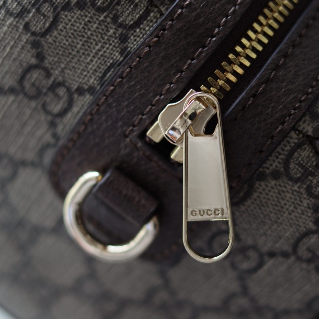 Gucci Ophidia Small in GG Supreme Canvas with Brown Leather Trim and Zipper Designer Bag