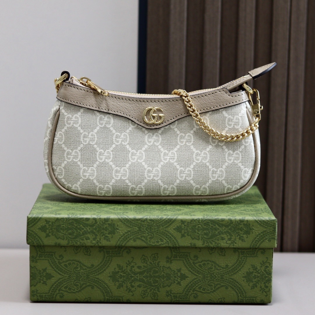 Gucci Ophidia in GG Supreme Canvas with Leather Trim and Zipper for Shoulder Crossbody Carry