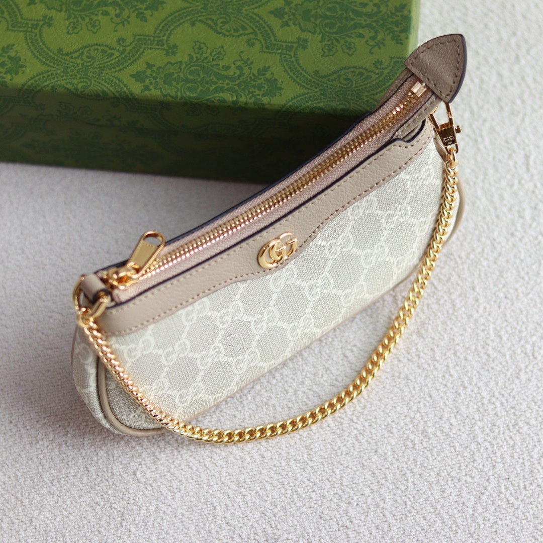 Gucci Ophidia in GG Supreme Canvas with Leather Trim and Zipper for Shoulder Crossbody Carry