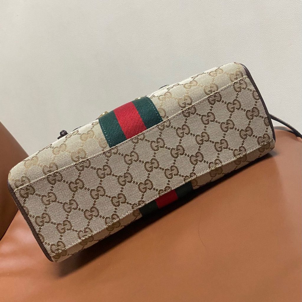 Gucci Borsetto in GG Canvas with Leather Trim and Zipper for Handheld Shoulder Bag Carry 866732