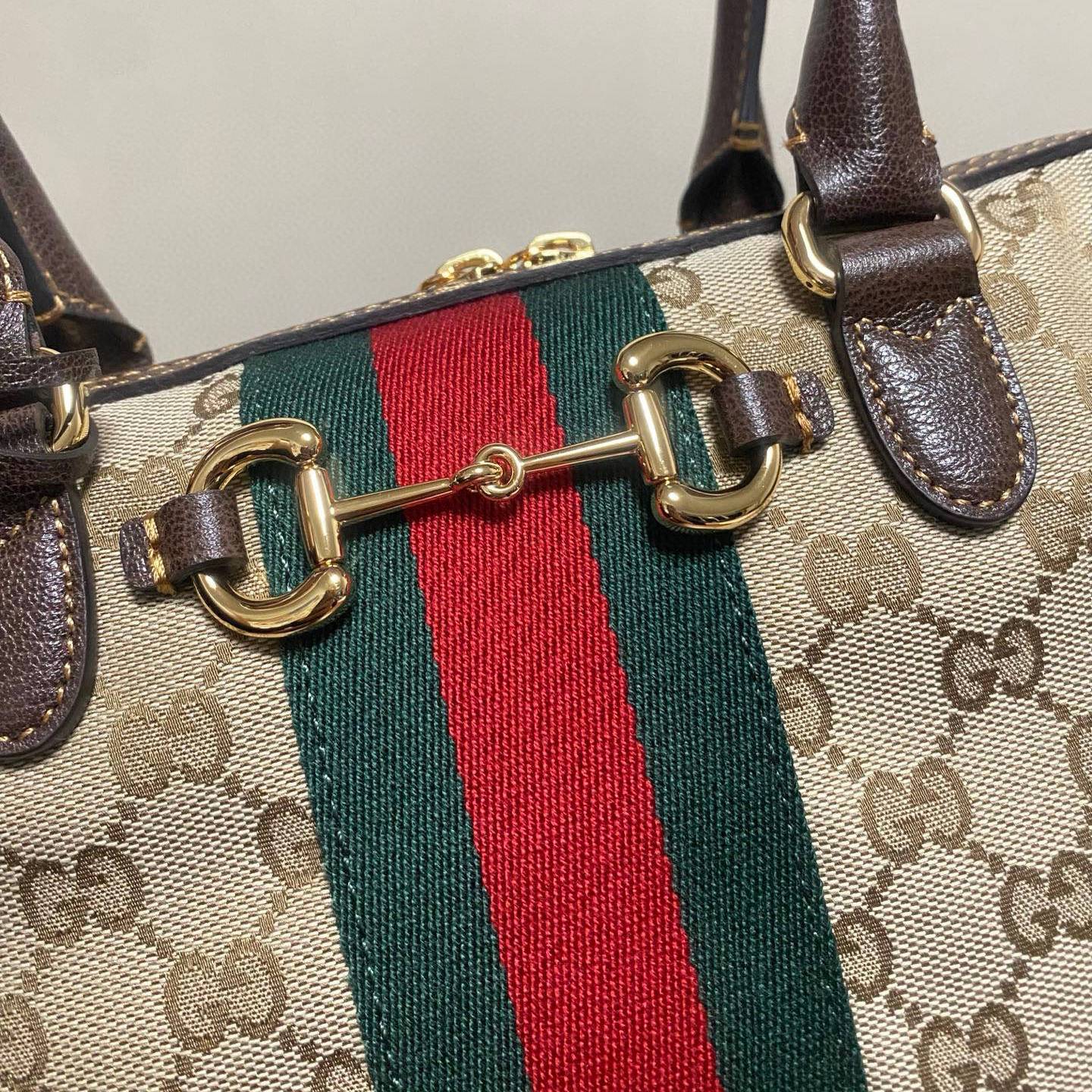 Gucci Borsetto in GG Canvas with Leather Trim and Zipper for Handheld Shoulder Bag Carry 866732