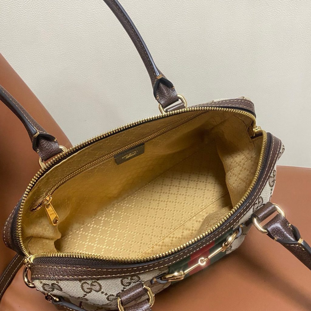 Gucci Borsetto in GG Canvas with Leather Trim and Zipper for Handheld Shoulder Bag Carry 866732