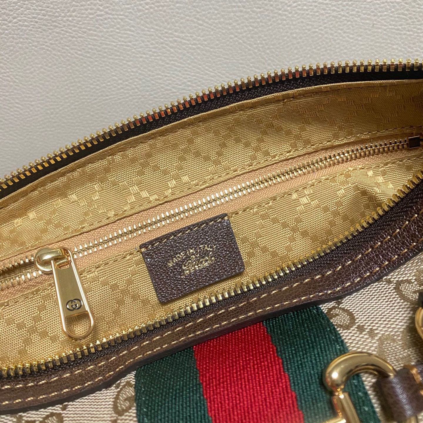 Gucci Borsetto in GG Canvas with Leather Trim and Zipper for Handheld Shoulder Bag Carry 866732